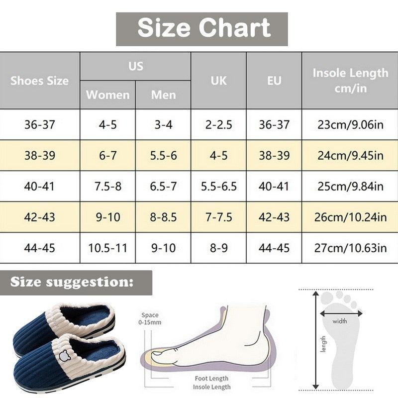 Slippers size chart infographic with measurement guide and slipper layout