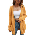 Women's yellow knitted cardigan sweater jacket with open front and long sleeves