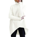 White high-neck long sweater with textured knit, long sleeves, ribbed neckline