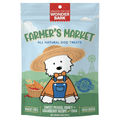 Farmer's Market dog treat bag with cartoon dog, wheat-free, sweet potato, honey, and chia