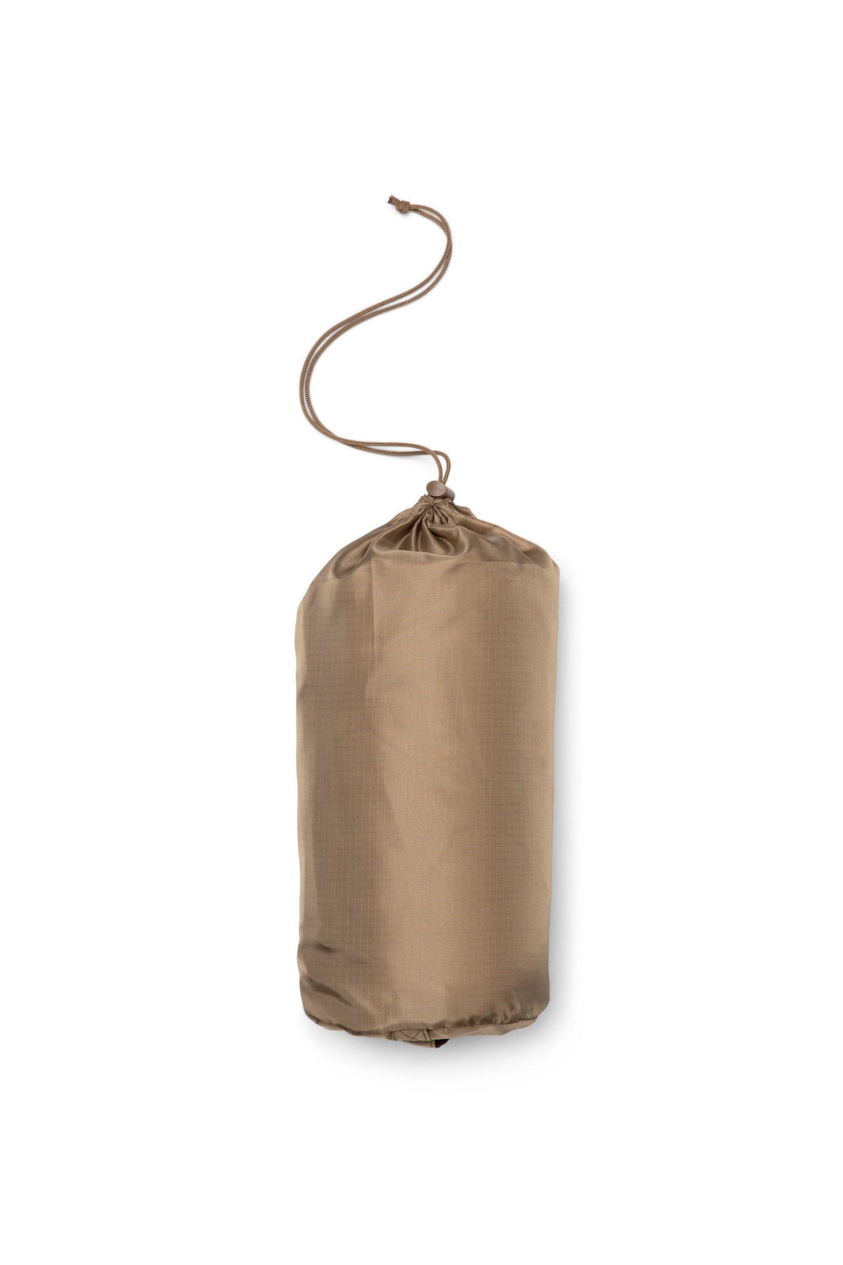 Woobie blanket storage sack in tan with knotted drawstring cord