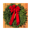 Balsam fir wreath with large red bow and long ribbon tails