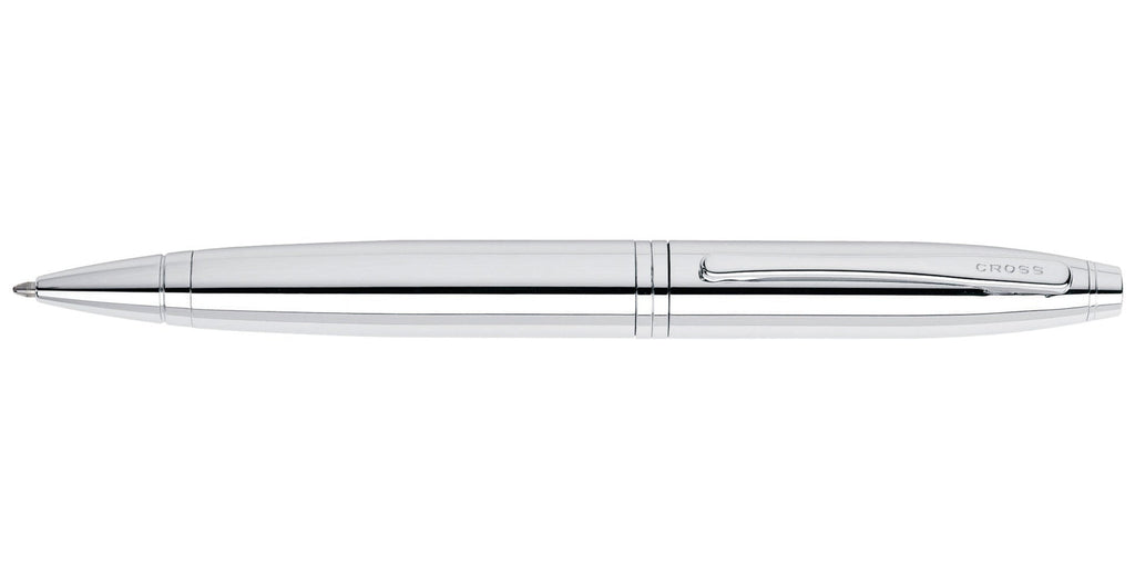Calais™ polished chrome ballpoint pen side view with barrel details