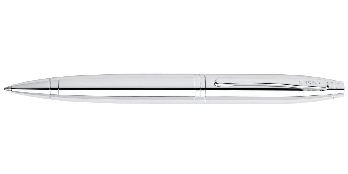 Calais™ polished chrome ballpoint pen side view with barrel details