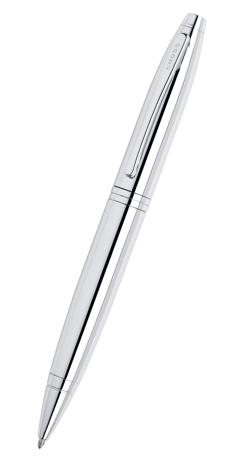Calais™ polished chrome ballpoint pen with pointed tip and clip