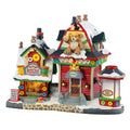 Teddy bear factory toy house with bears, gears, and two chimney towers