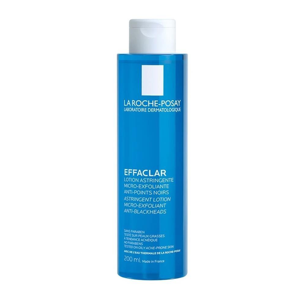 Effaclar face toner bottle front view, blue bottle with white cap