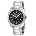 Men's Gucci stainless steel wrist watch with black dial and metal link bracelet