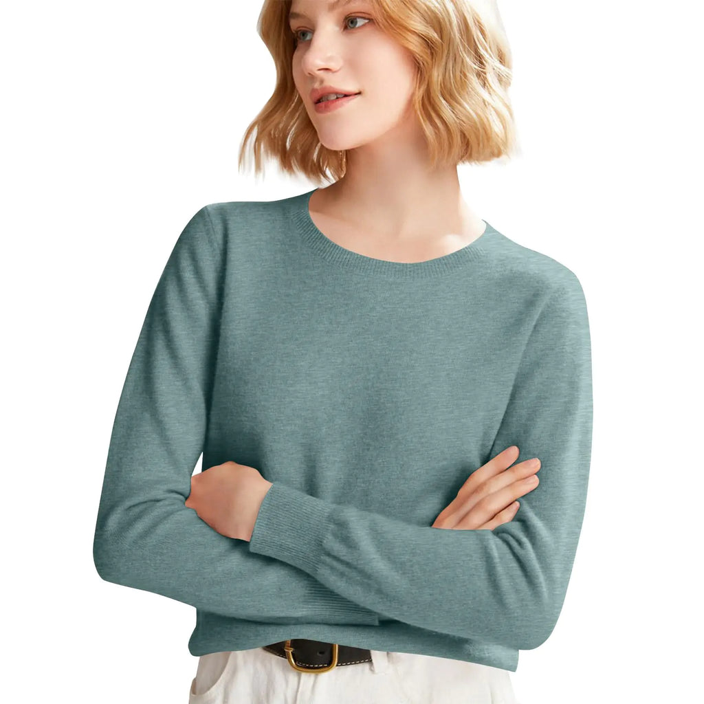 Women's cashmere sweater, mint green, crew neck, long sleeves