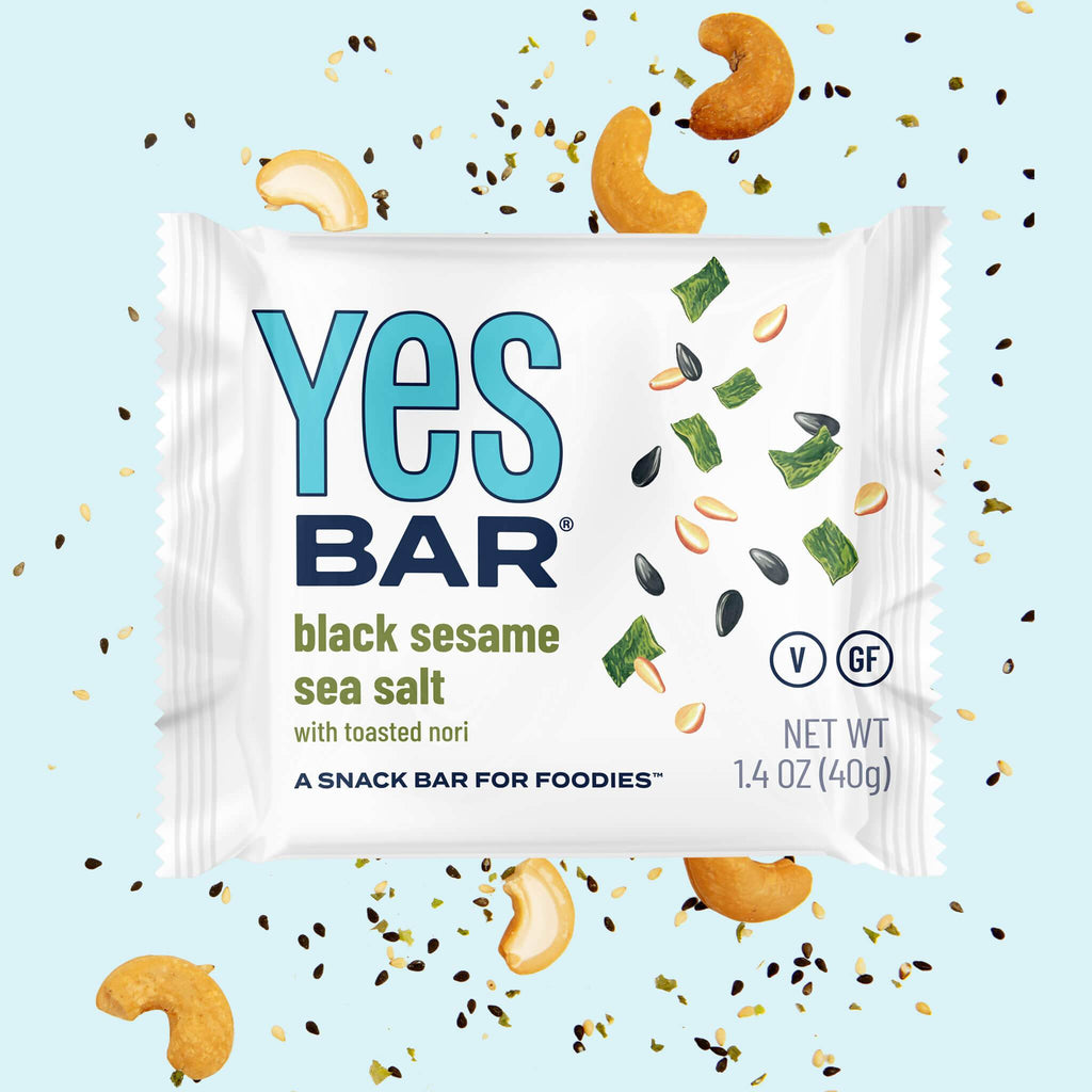 Snack bar in black sesame sea salt flavor foil wrapper, net wt 1.4 oz (40g)