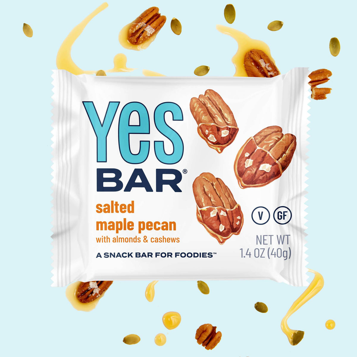 Yes Bar snack bar bag with salted maple pecan and cashews