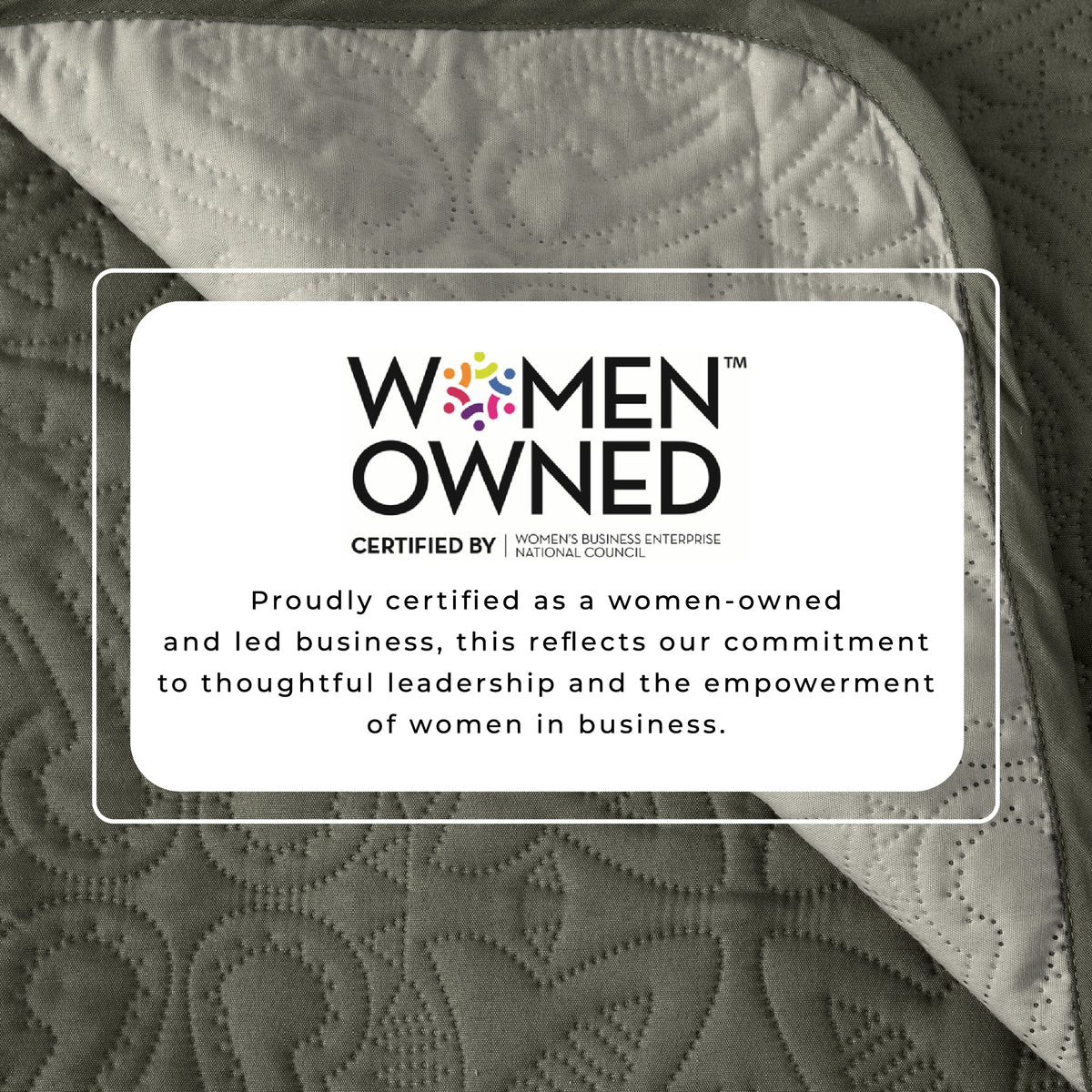 Quilted furniture protector fabric with embossed pattern and Women Owned label