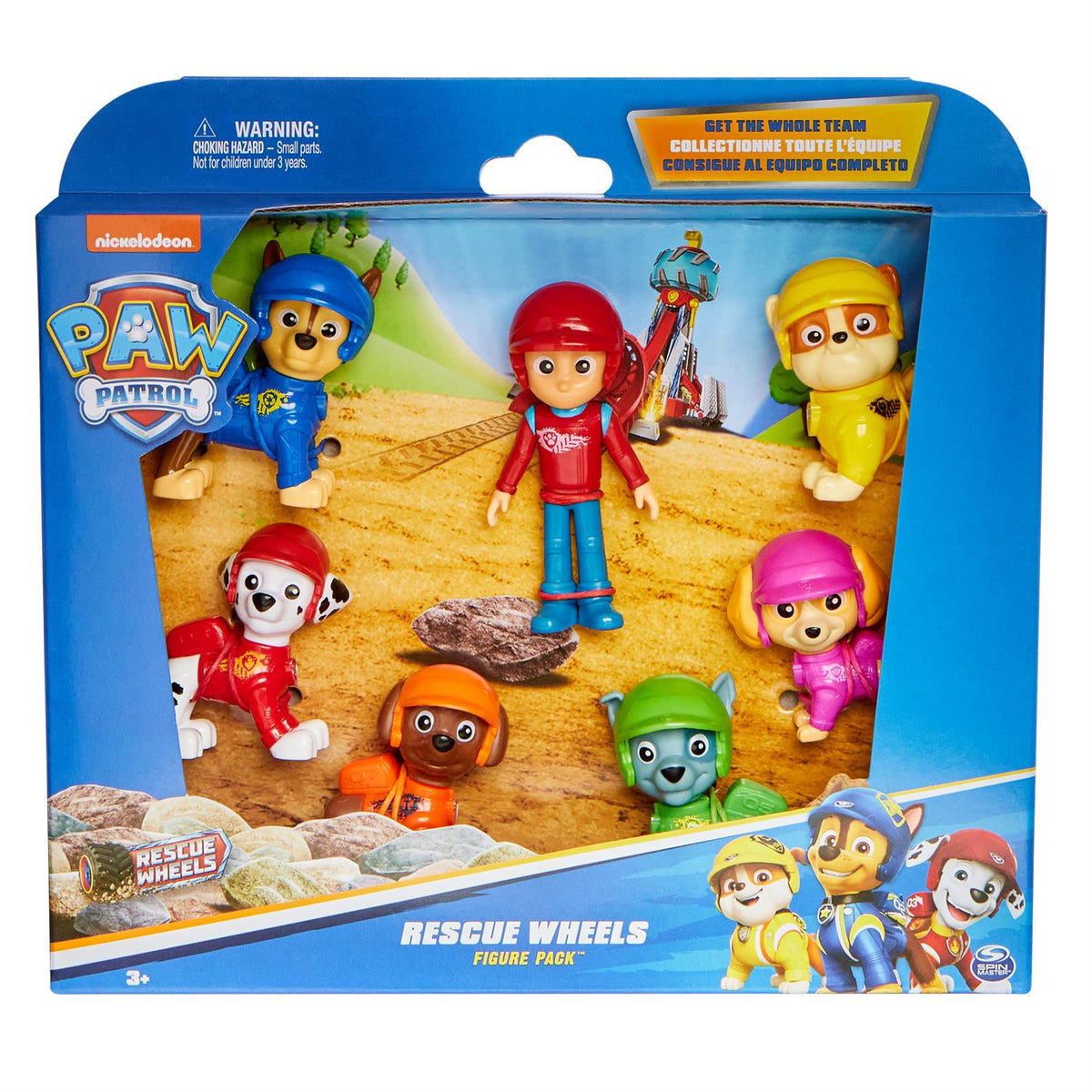 Rescue Wheels figure pack in blue retail box with window and 3+ warning