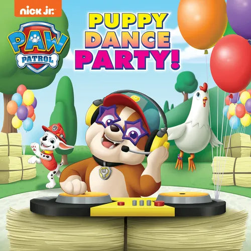 Paw Patrol Puppy Dance Party paperback with DJ dog and puppy characters on cover