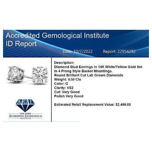 AGI diamond grading ID report card with date and report number