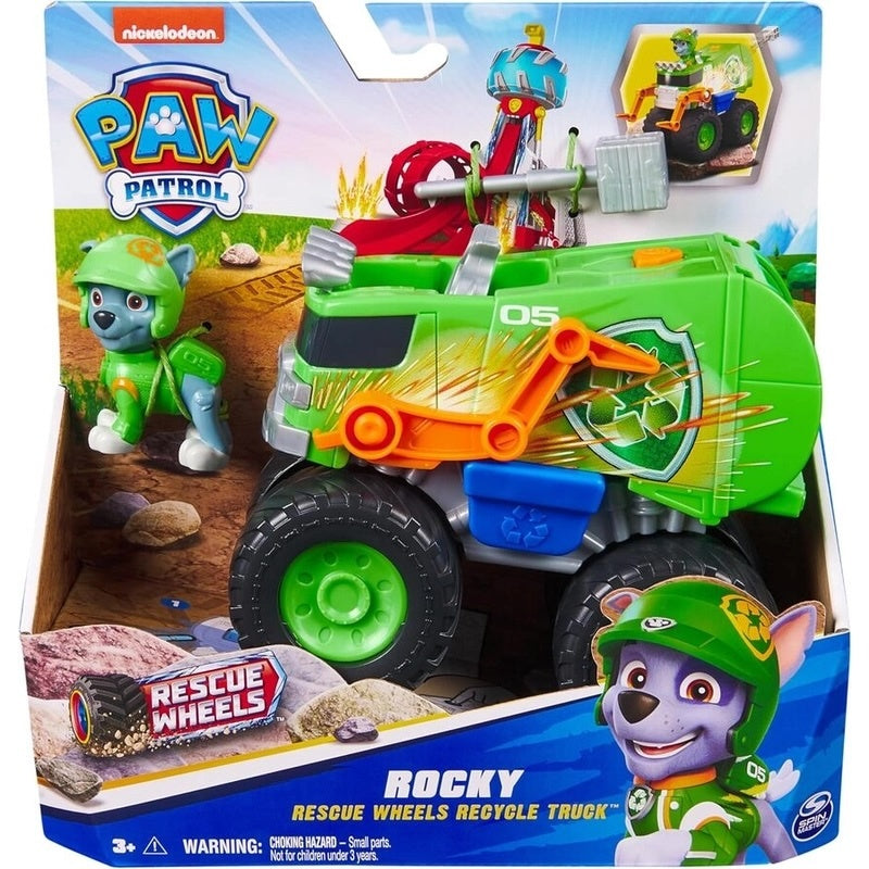 Rocky Rescue Wheels recycle truck with green-and-orange vehicle and character figure