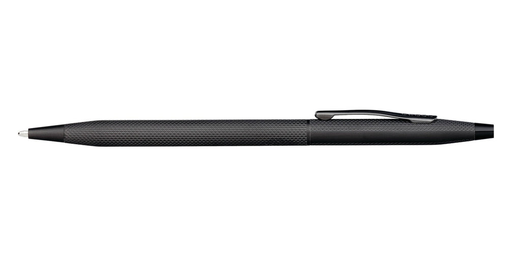 Black PVD ballpoint pen side view with clip and smooth ink tip