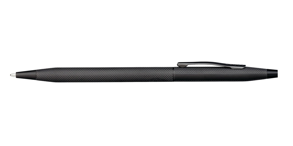 Black PVD ballpoint pen side view with clip and smooth ink tip